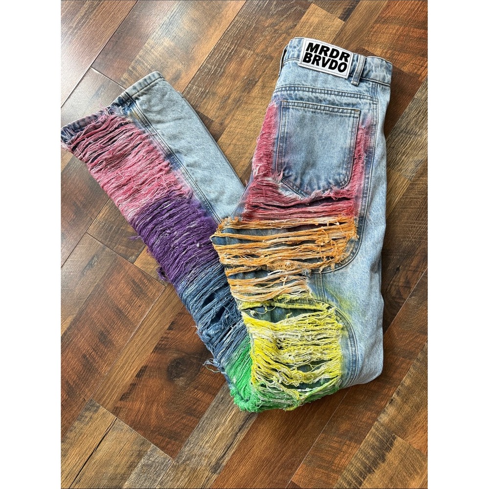 RARE FIND! Who Decides War by MRDR BRVDO "ROYGBIV" Distressed Signature Jeans